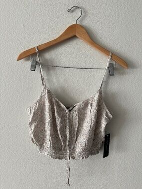 City Triangles White/Pink Floral Tie Front Smocked Rayon Crop Top Women's L